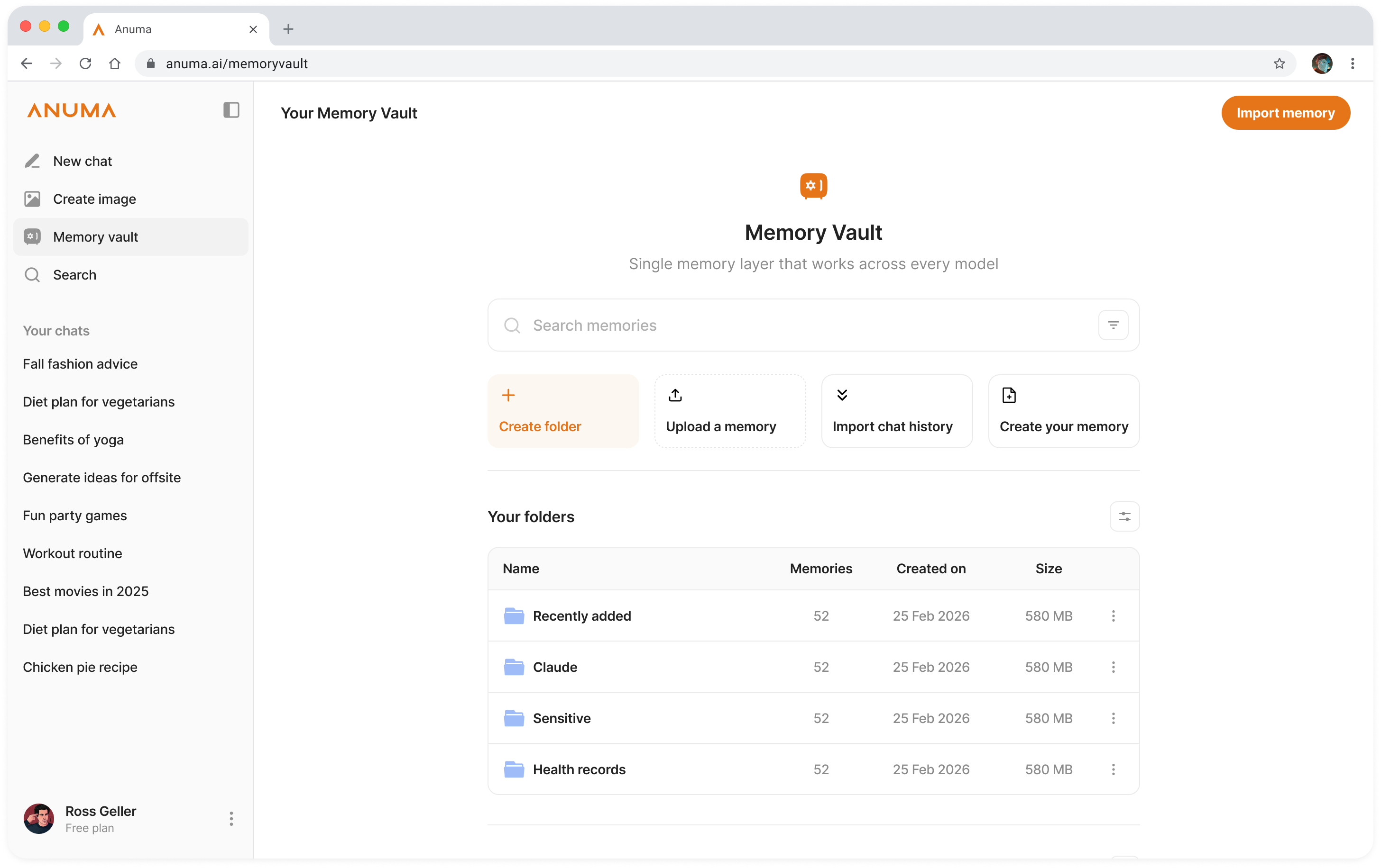 Anuma AI memory vault interface